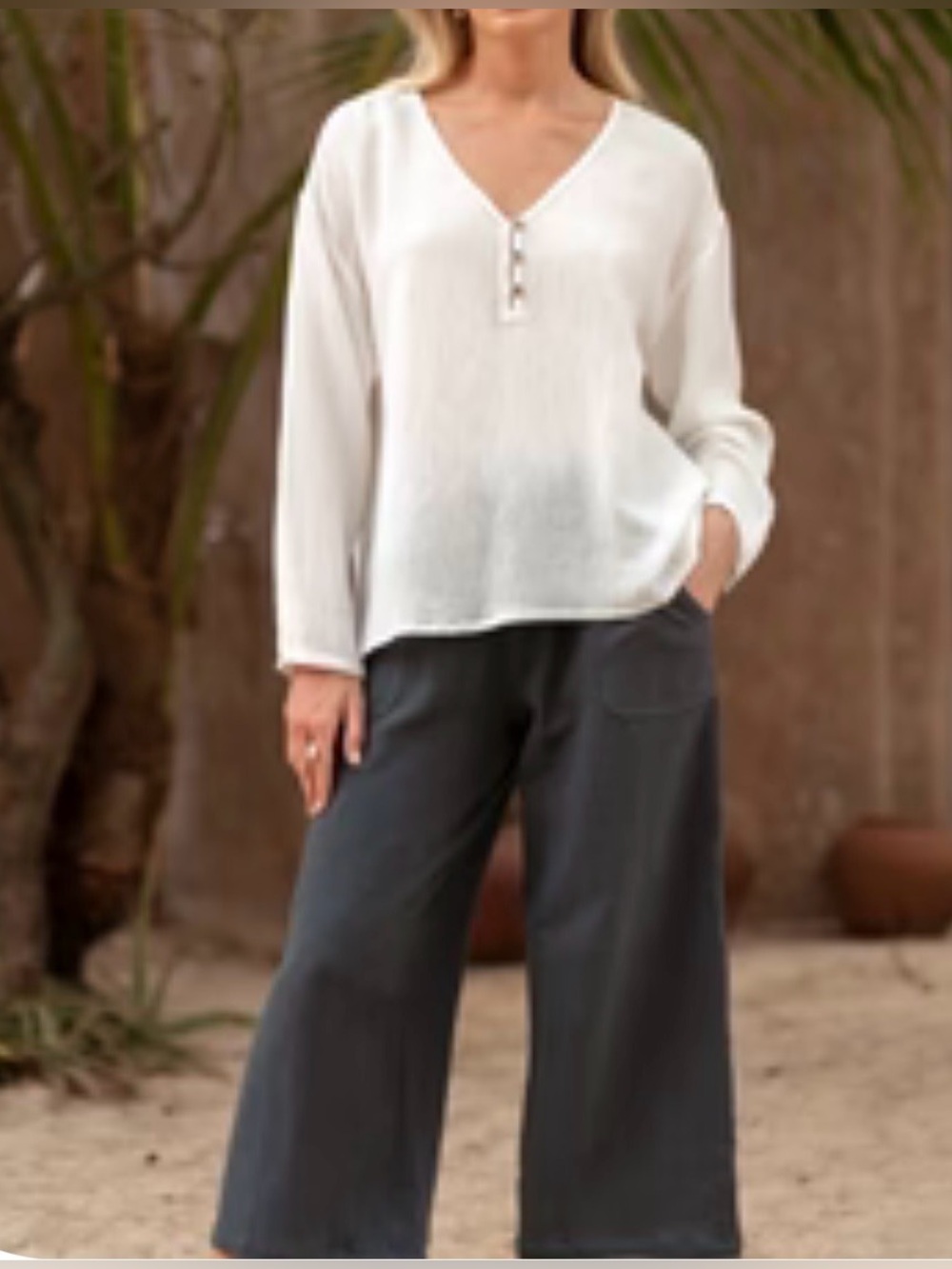 Nomad the Label La Vie Linen Blend Blouse, Coconut, Size Large